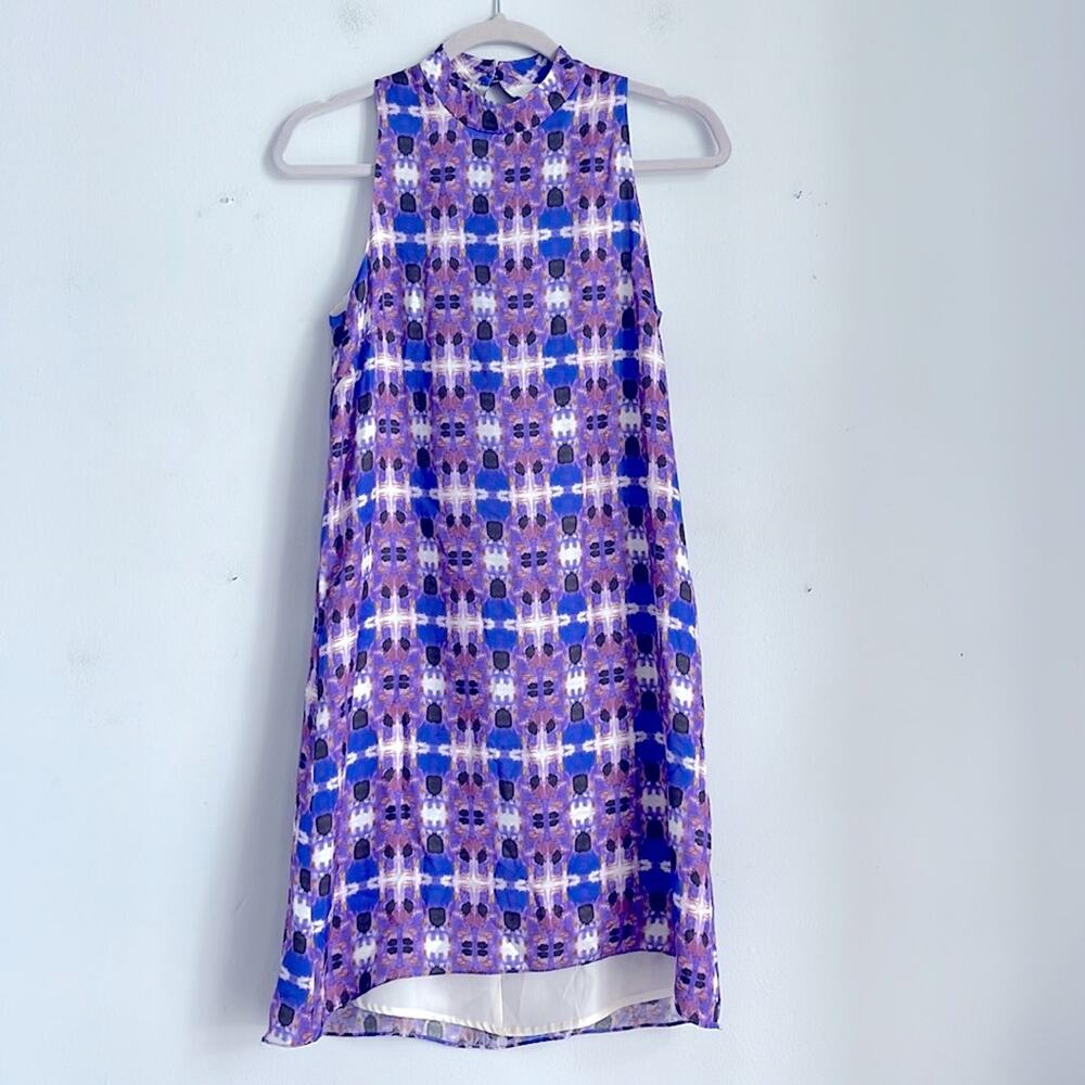SMITH silk blend printed hi neck back cutout mini dress sz 0